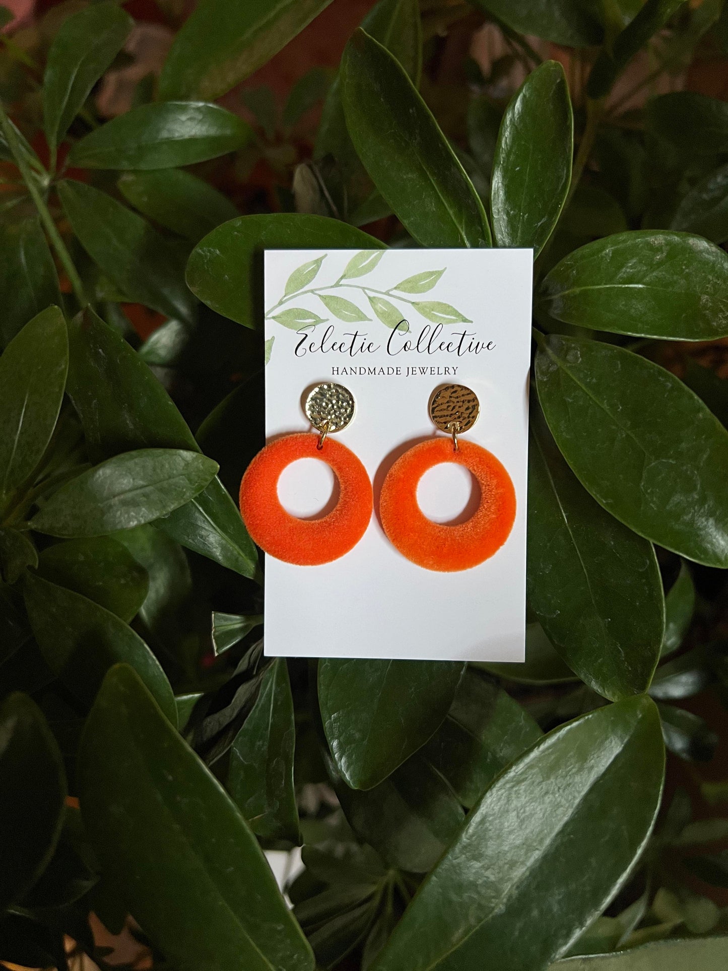 Velvet hoops with hammered coin stud Earrings