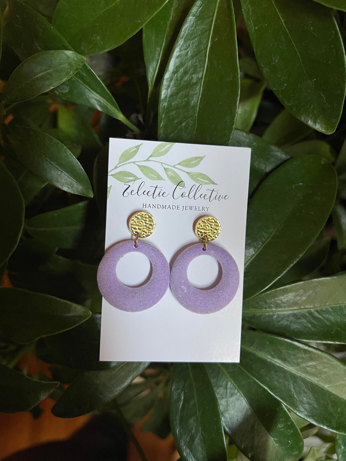 Velvet hoops with hammered coin stud Earrings