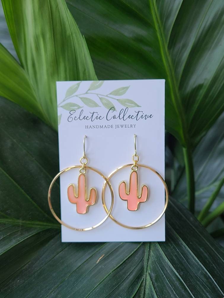 Translucent cactus hoop earrings