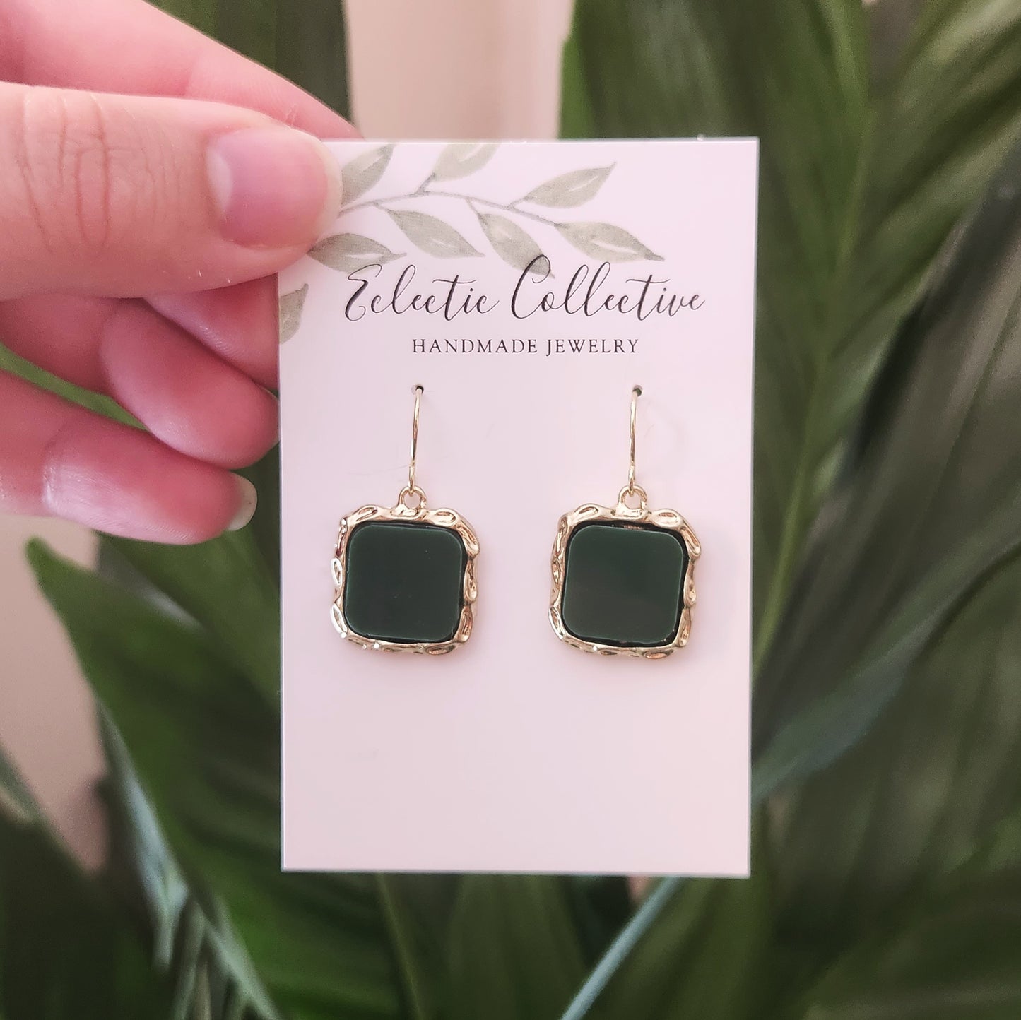 Green Square Earrings