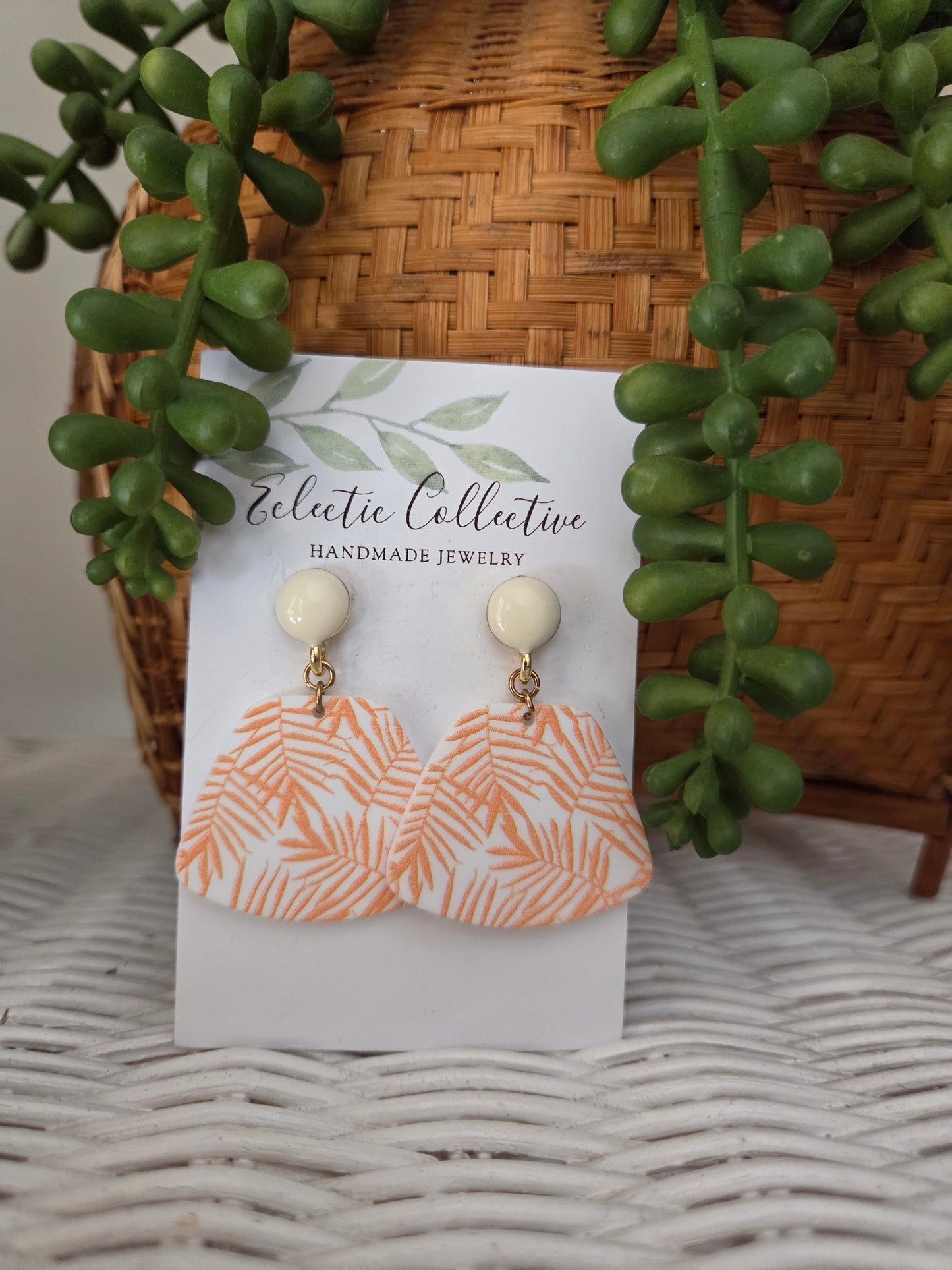Orange Palm Leaf earrings