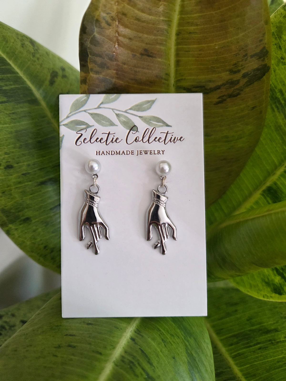 Silver Pearl Hand Earrings