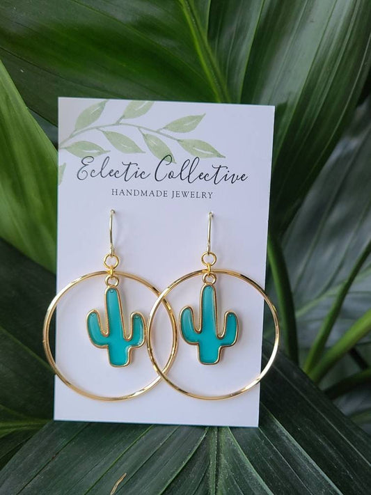 Translucent cactus hoop earrings