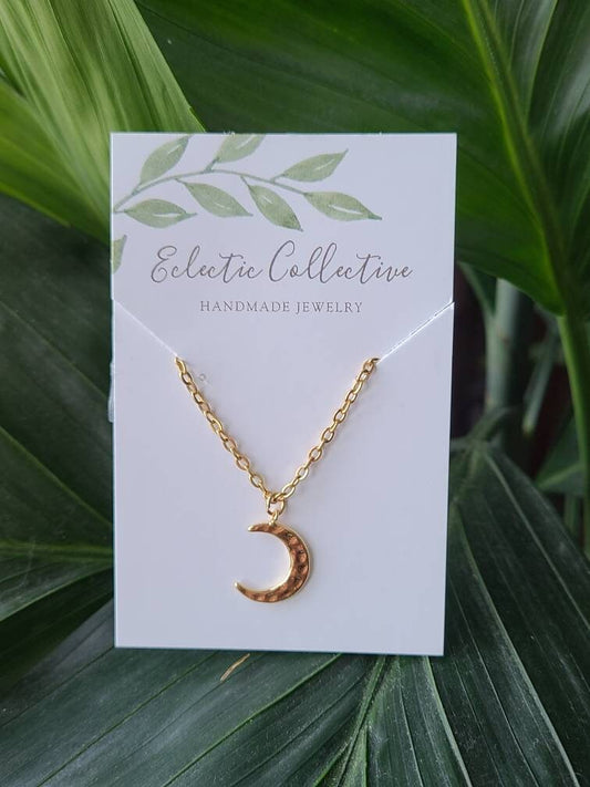 18k gold plated hammered moon necklace