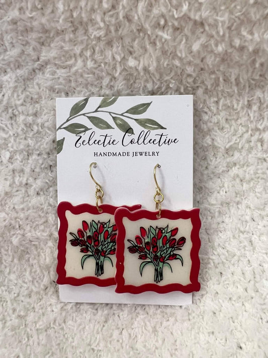 Red tulip bouquet earrings